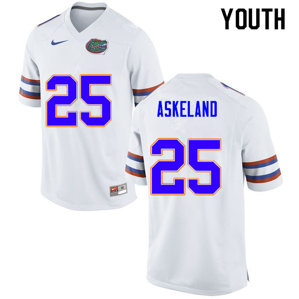Youth #25 Erik Askeland Florida Gators College Football Jerseys Sale-White